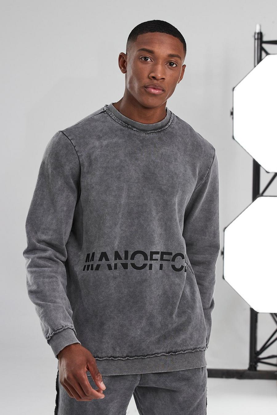 Charcoal grå MAN Active Stentvättad sweatshirt med rå kant image number 1