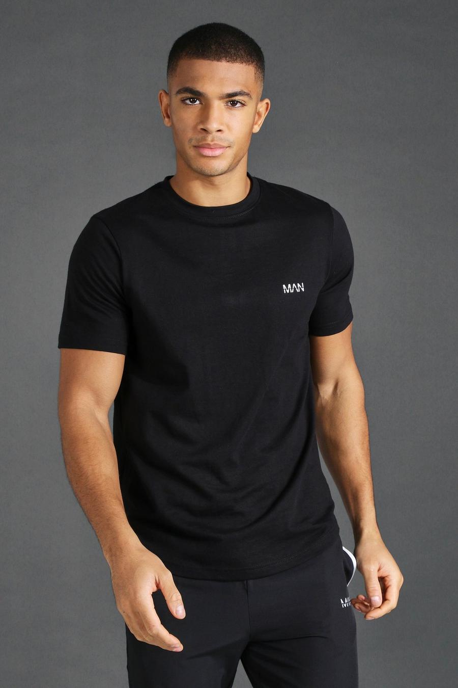 Black svart Man Gym T-Shirt With Curved Hem