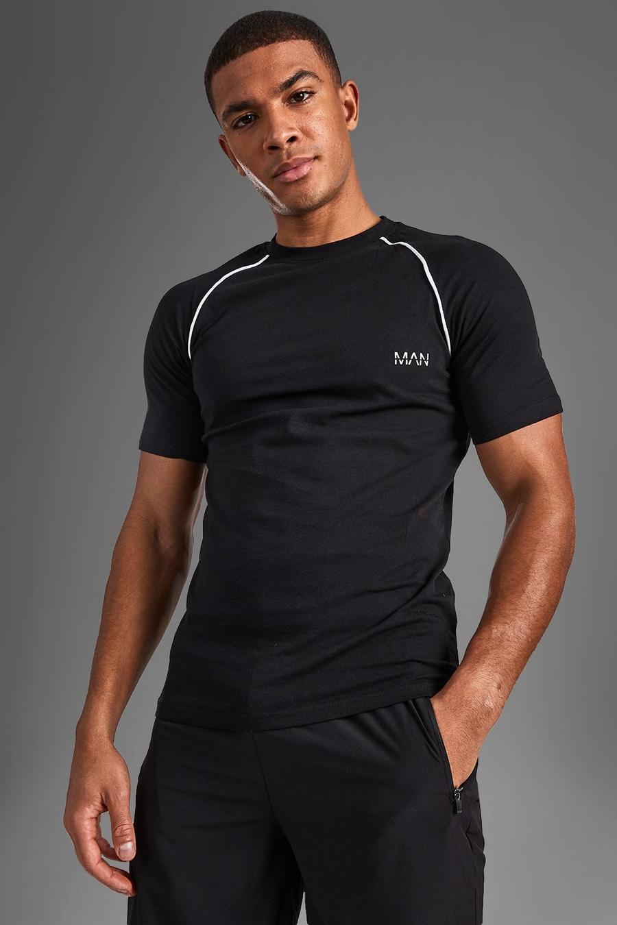 Black Muscle Fit Raglan T-Shirt Met Biezen image number 1