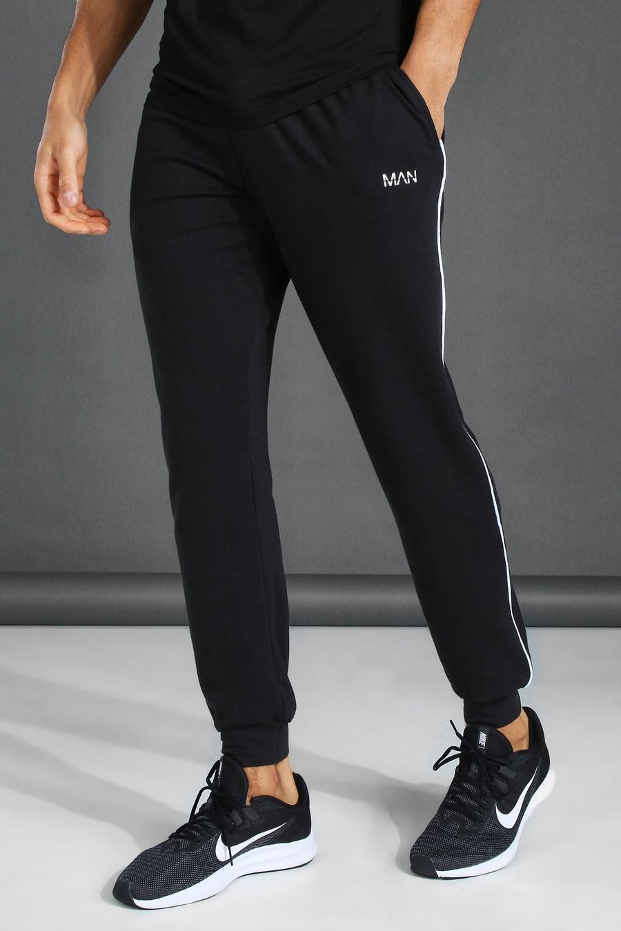 Black Man Gym Tapered Jogger With Side Piping image number 1