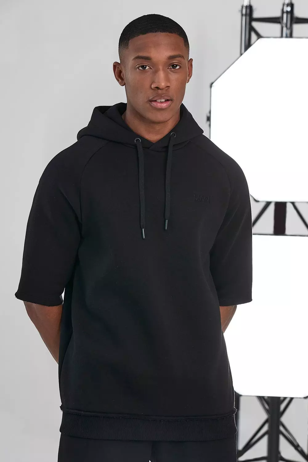 Mens black 2025 short sleeve hoodie