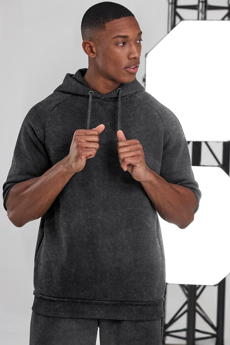 Charcoal Man Active Oversized Short Sleeve Hoodie image number 1
