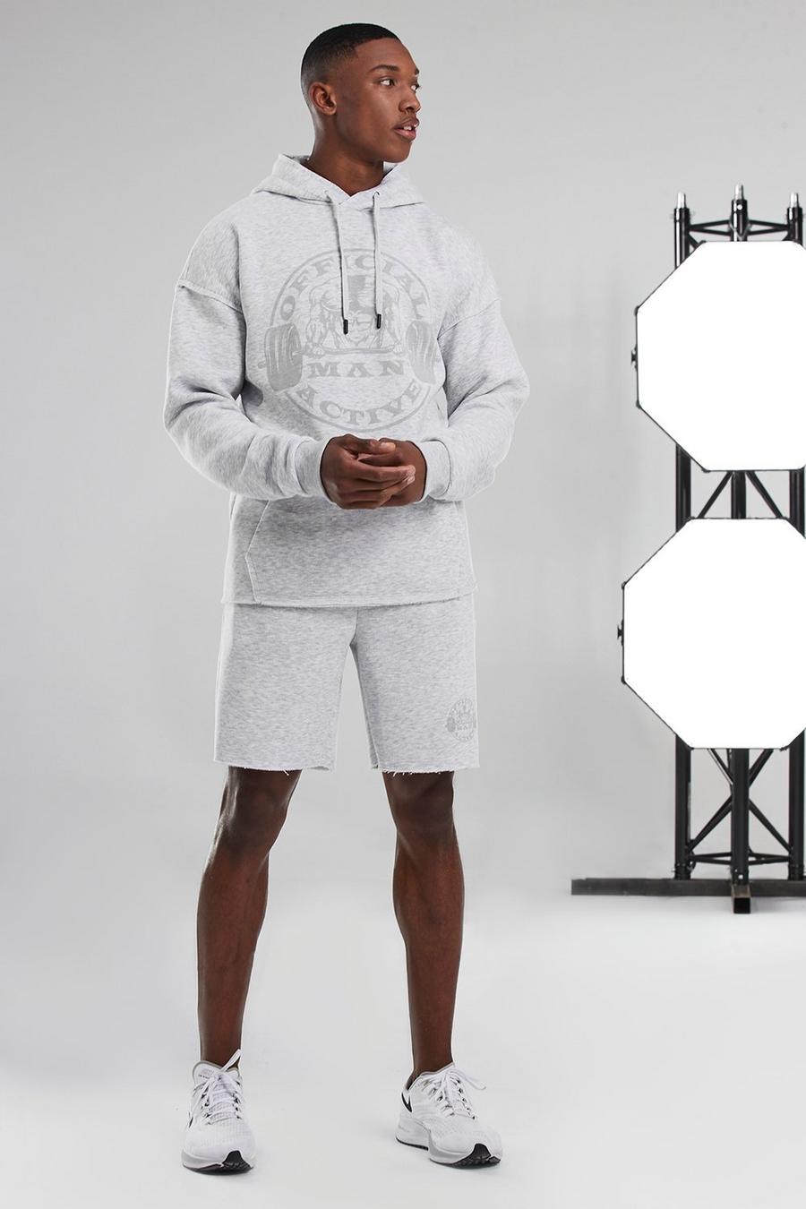 White Man Active Hooded Raw Edge Short Tracksuit image number 1