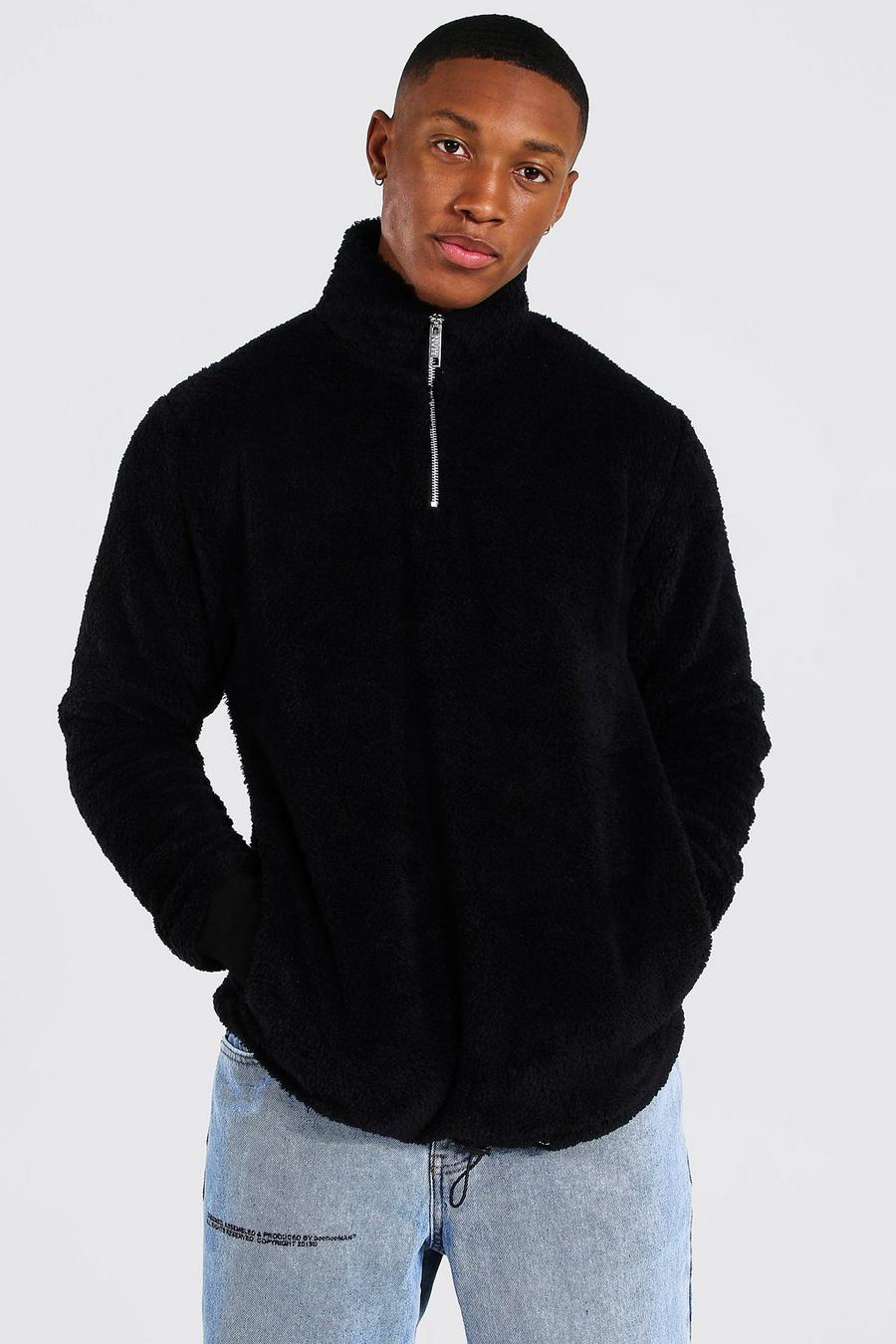 Black Sweatshirt i teddy med hög hals image number 1