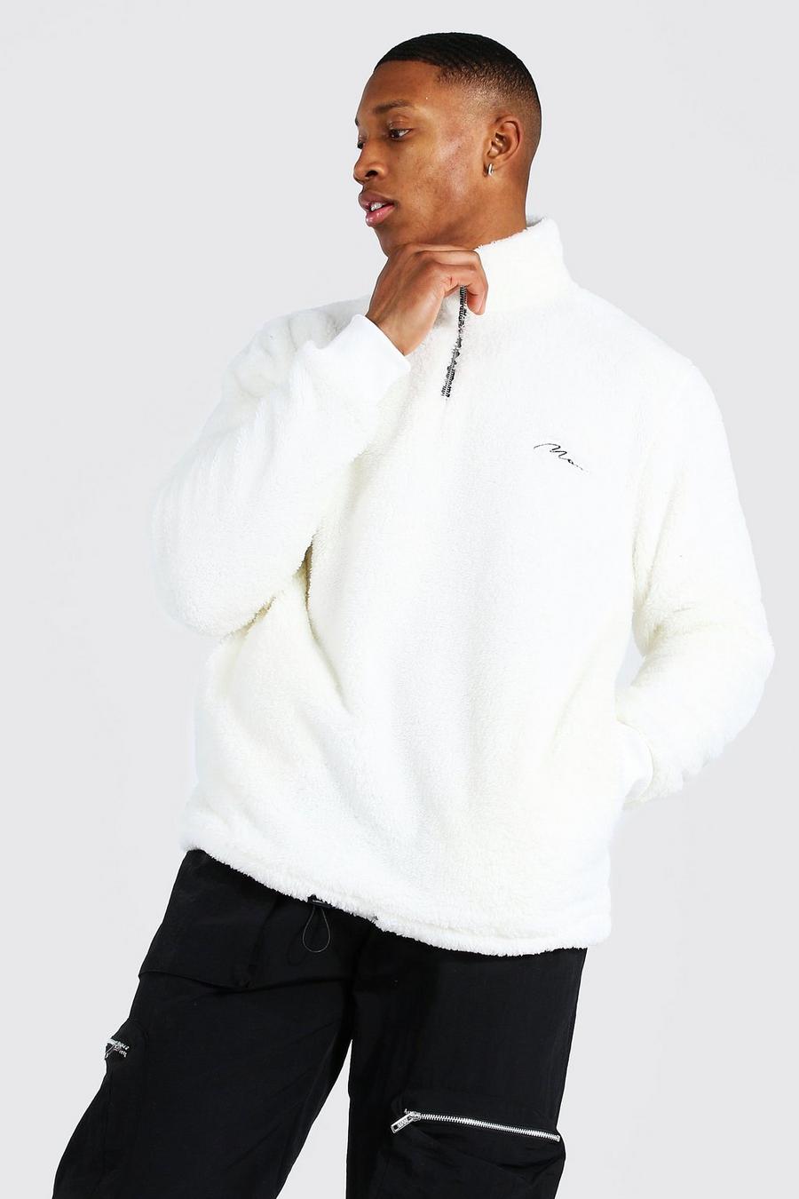 Ecru Man Signature Sweatshirt i teddy med hög hals image number 1