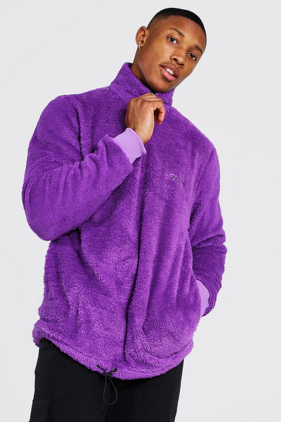 MAN Signature Borg-Sweatshirt mit Trichterhals, Violett image number 1