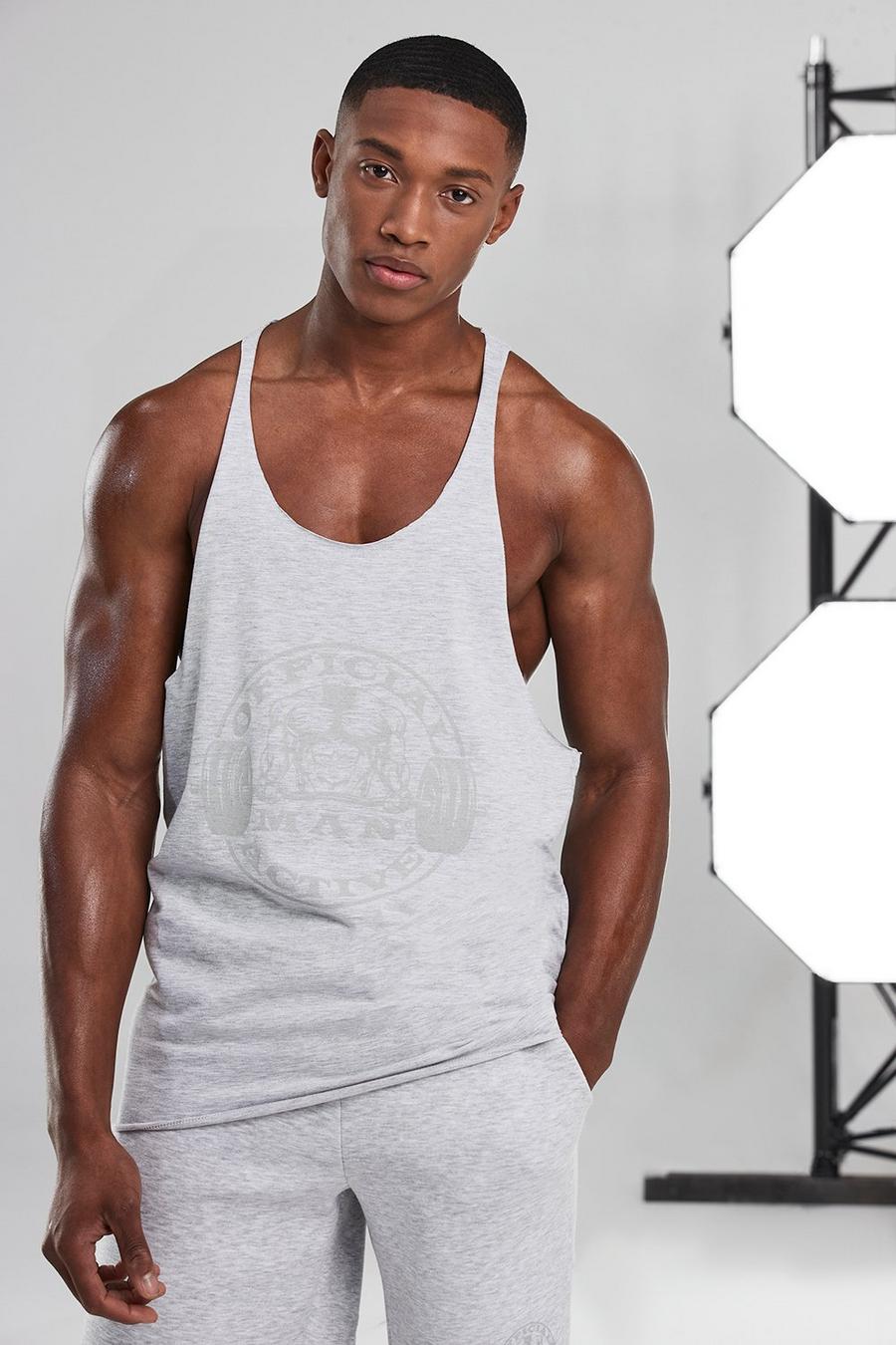 White Man Active Raw Racer Tank Top With Large Logo image number 1