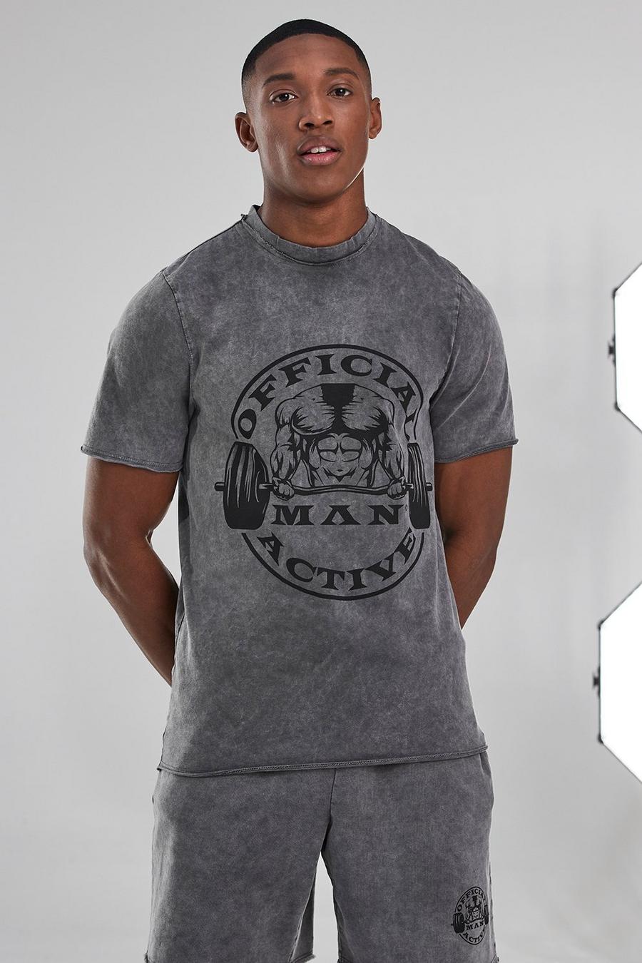 Charcoal Man Active Acid Wash Gebleekt T-Shirt Met Onbewerkte Zoom image number 1