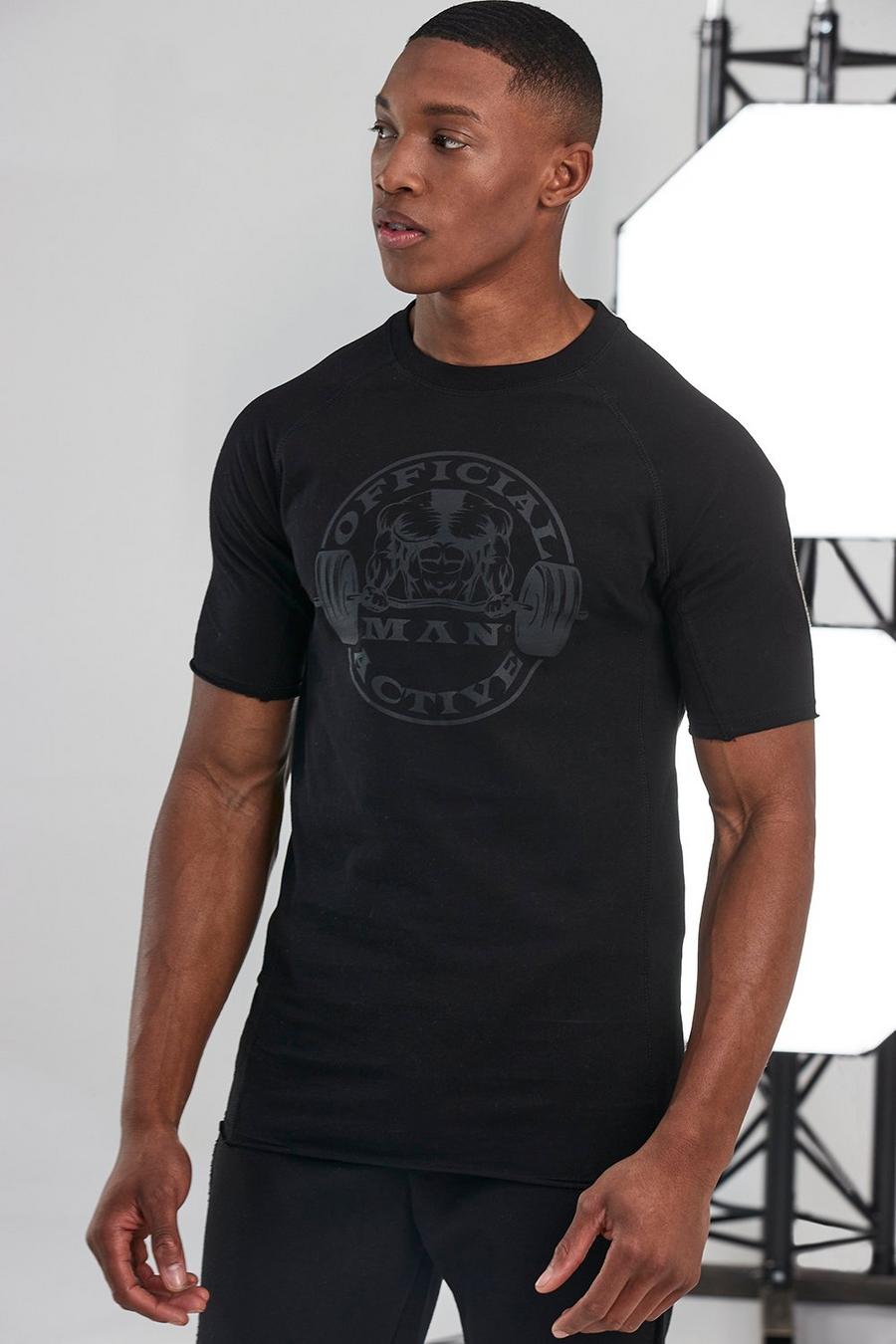Black MAN Active T-shirt i muscle fit med raglanärm och logga image number 1