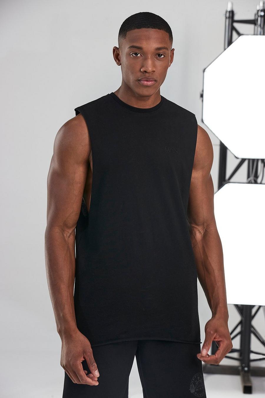 Black Man Active Mouwloos T-Shirt Met Onbewerkte Zoom image number 1