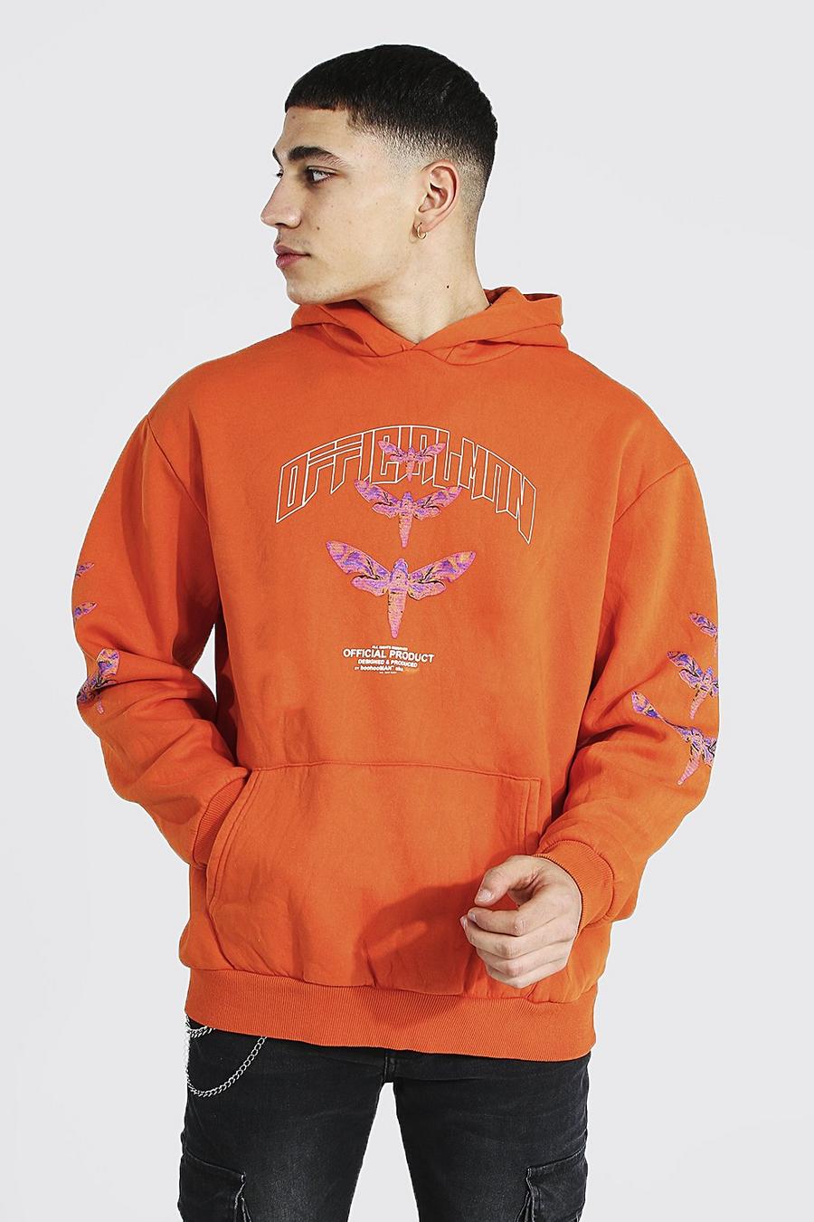 Orange Oversize hoodie med trollsländor image number 1