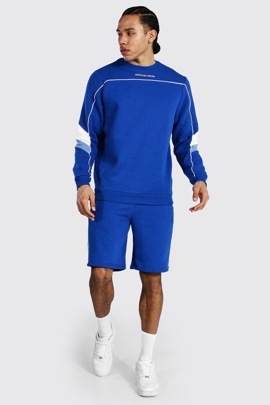 Blue Tall Man Short Sweater Tracksuit With Piping image number 1