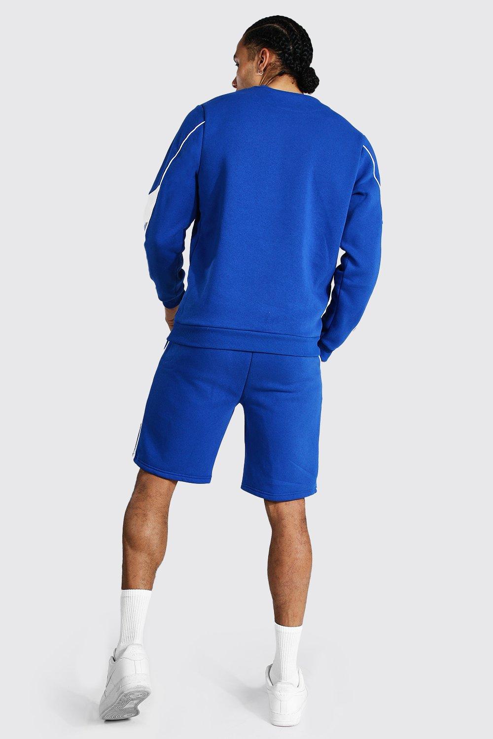 Tall Man Short Sweater Tracksuit With Piping boohoo UK