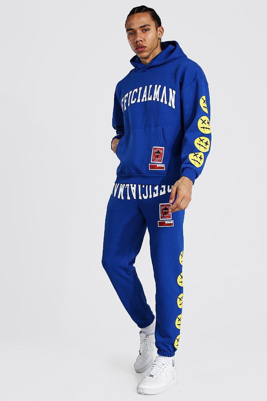 Blue Tall Man Hooded Tracksuit With Trippy Face image number 1