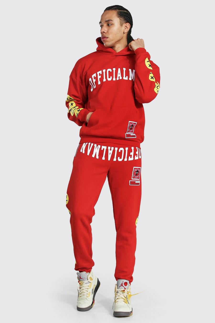 Red Tall Man Hooded Tracksuit With Trippy Face image number 1