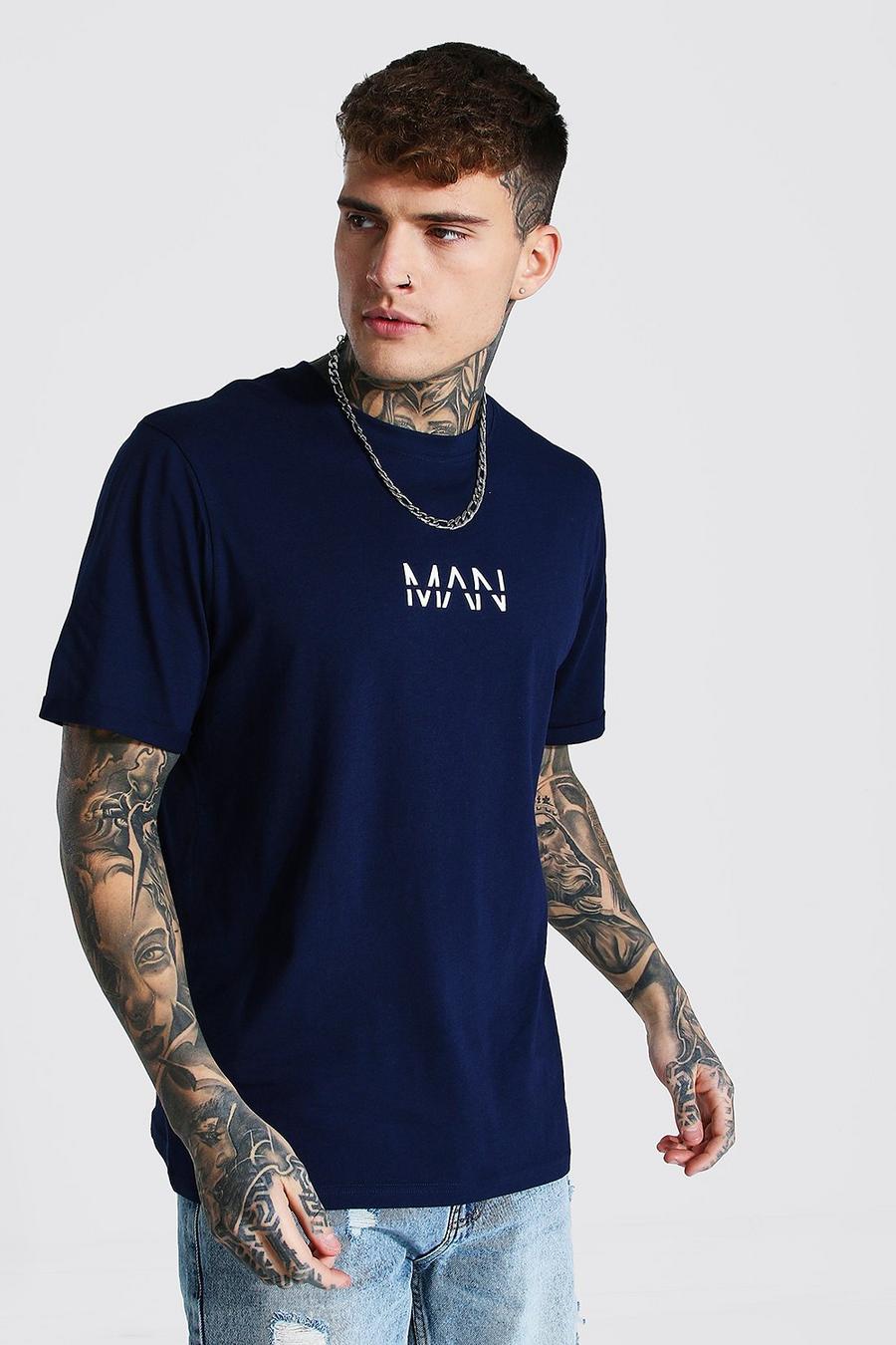 T-shirt girocollo con maniche arrotolate Original Man, Blu oltremare image number 1