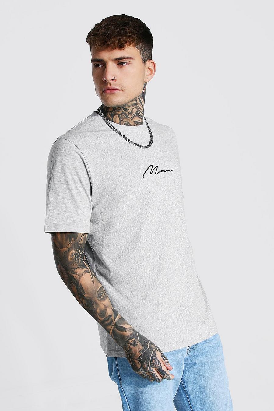 Grey marl Man Signature T-shirt med rund hals och uppvikt ärm image number 1