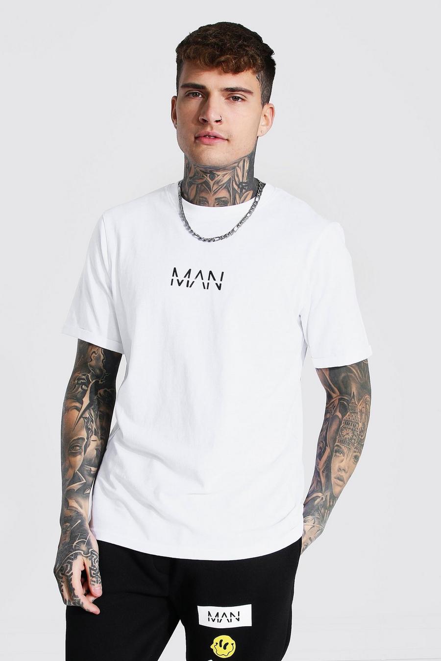 White Original MAN T-shirt med rund hals och uppvikt ärm image number 1