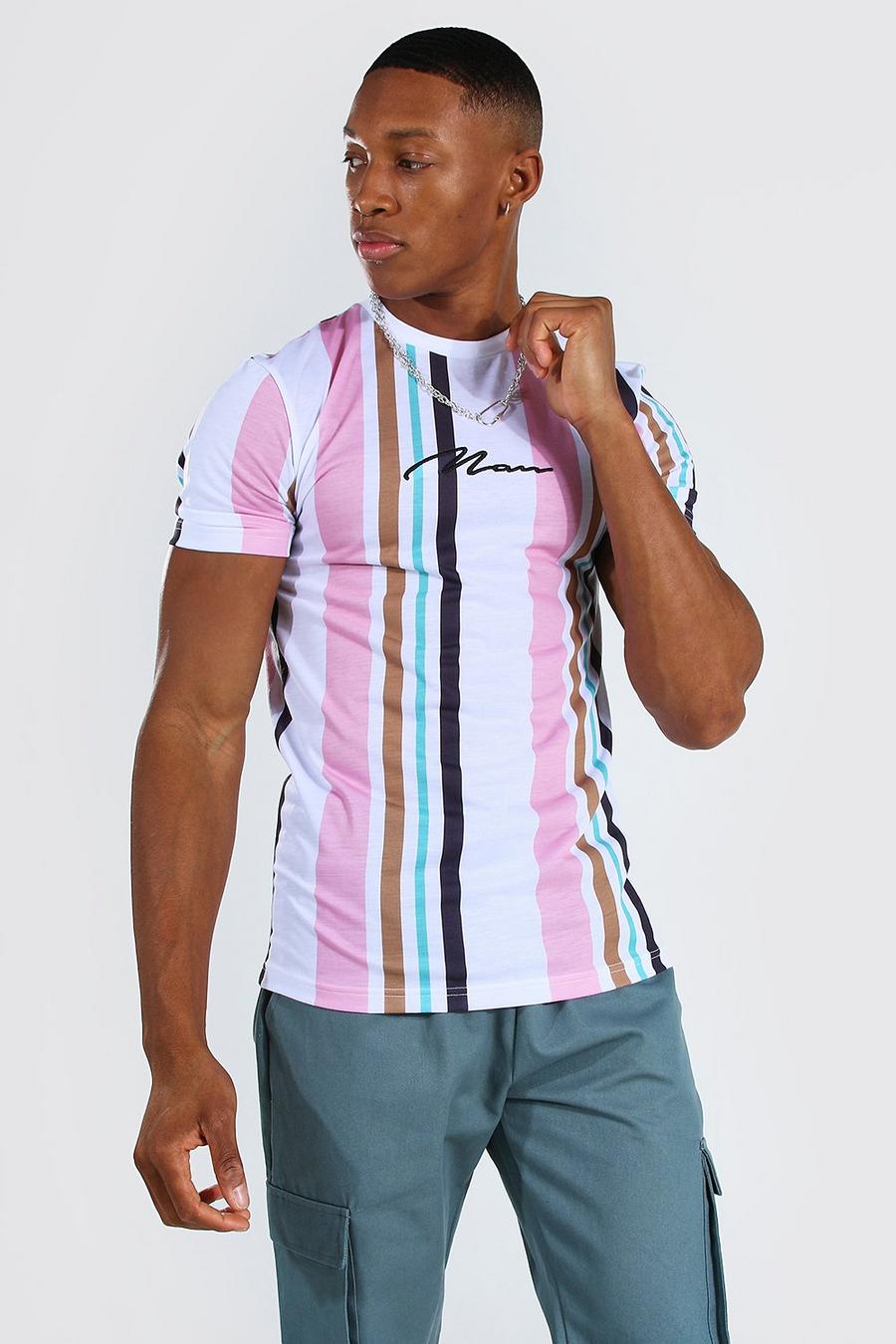 Pink Muscle Fit Man Signature Stripe T-shirt image number 1