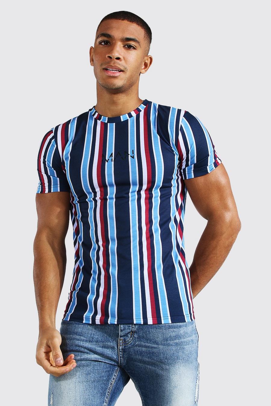 Navy Muscle Fit Original Man Stripe T-shirt image number 1