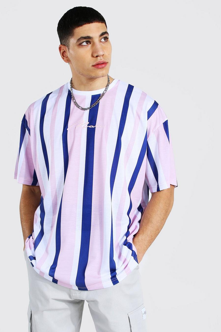 Blue Oversized Man Signature Stripe T-shirt image number 1