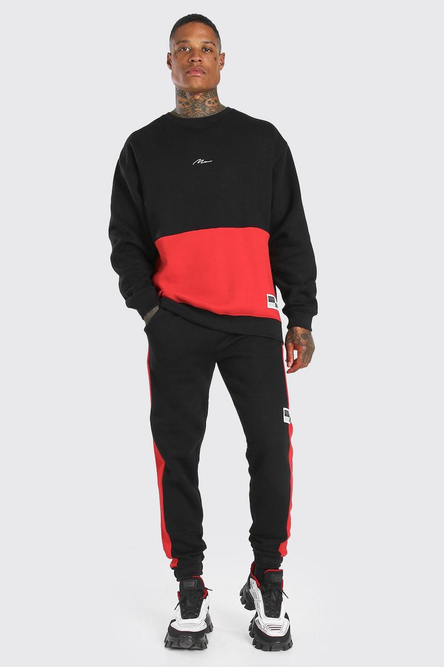 Red Oversized Man Colour Block Sweater Tracksuit image number 1