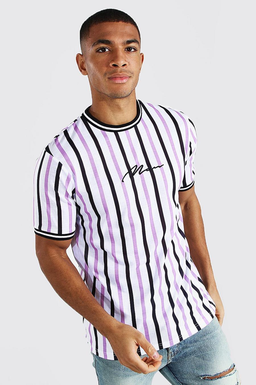 Camiseta en canalé deportiva a rayas de la firma MAN, Negro image number 1