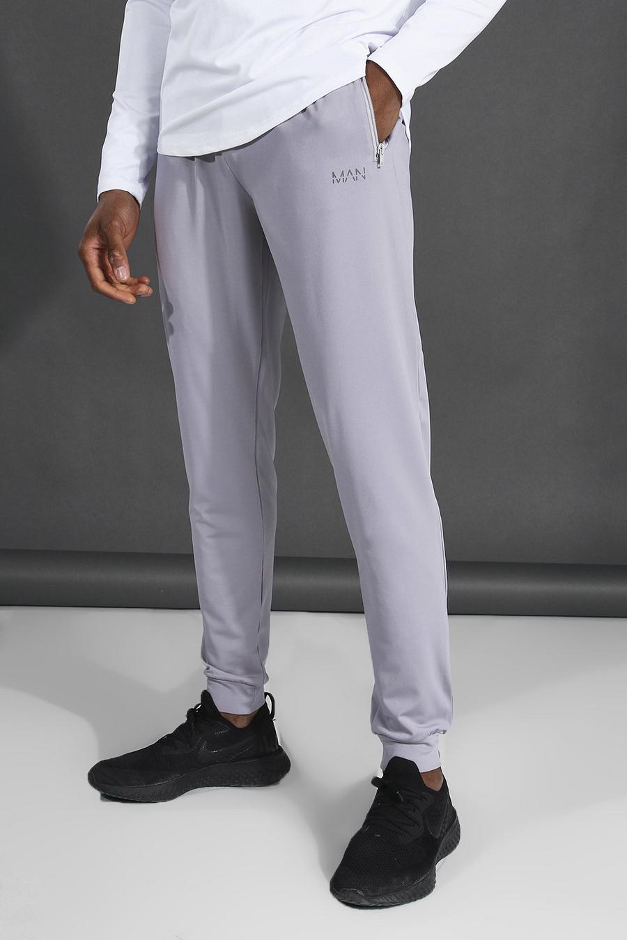 Grey Skinny Fit Active Gym Track Pants With Zip Pocket image number 1