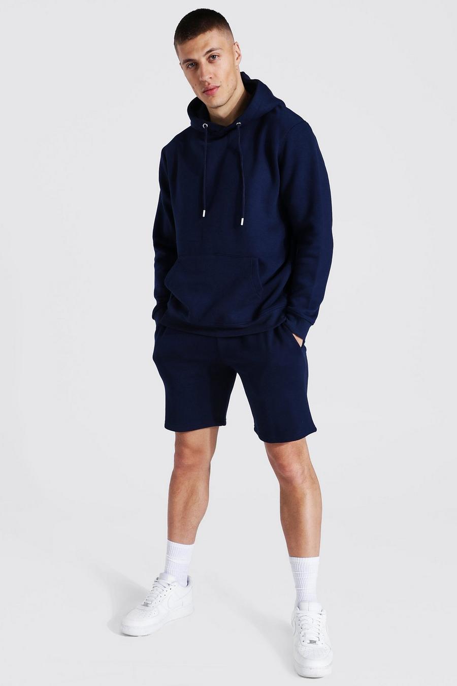 Navy Recycled Regular Fit Short Hooded Tracksuit image number 1