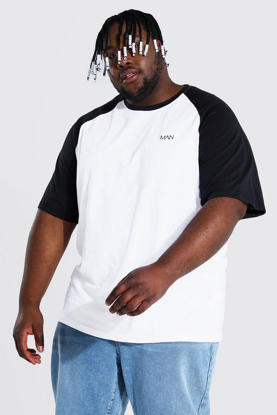 Black Plus Size Contrasterend Raglan Man Dash T-Shirt image number 1