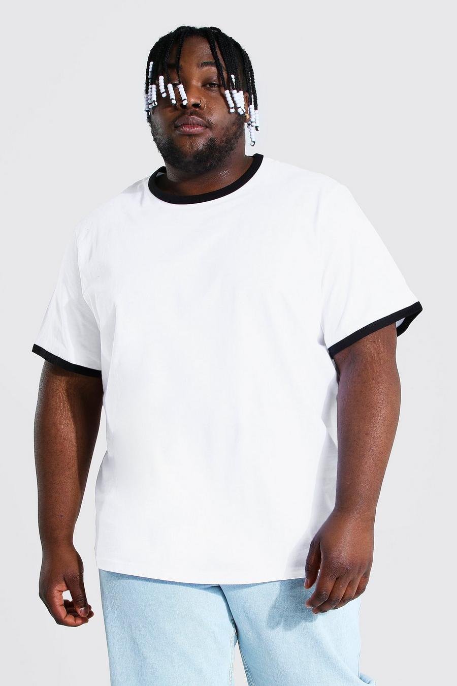 White Plus Size Contrast Ringer T-shirt image number 1