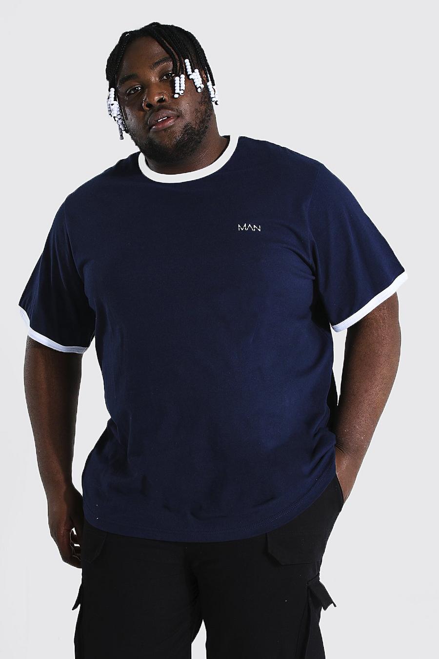 Navy Plus Size Man Dash Contrast Ringer T-shirt image number 1