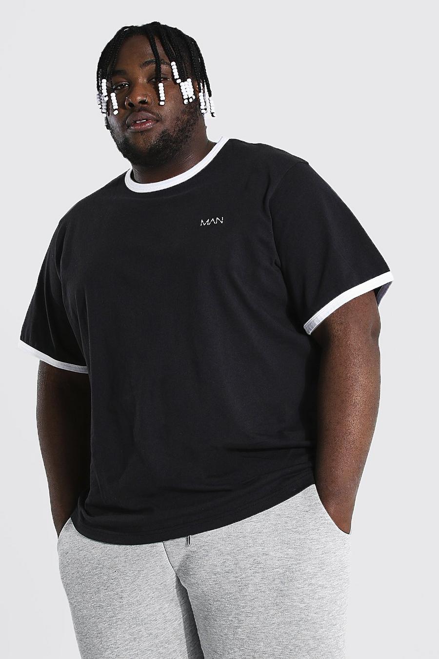 Black Plus Size Man Dash Contrast Ringer T-shirt image number 1