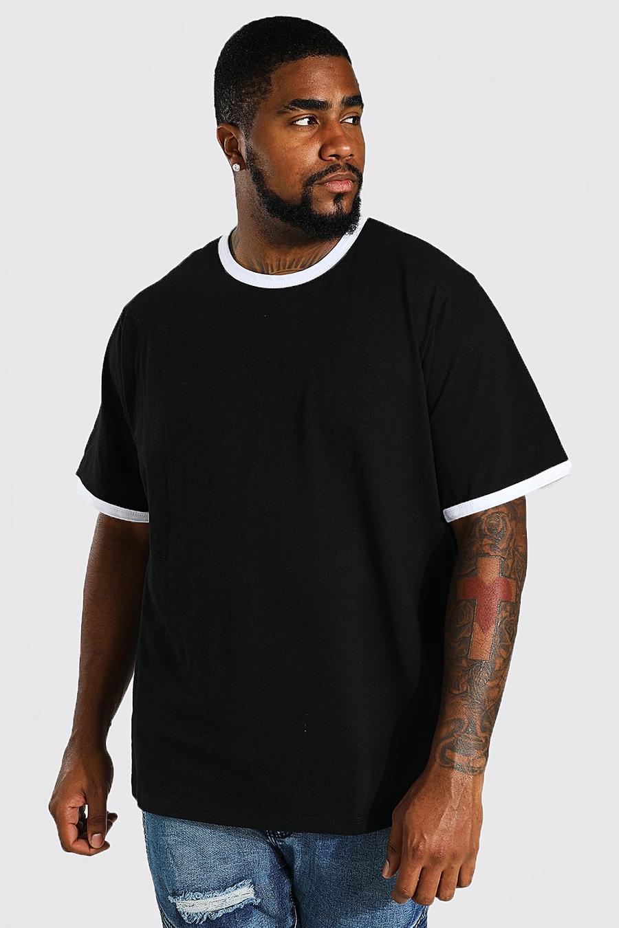 T-shirt Plus Size Ringer a contrasto, Nero image number 1
