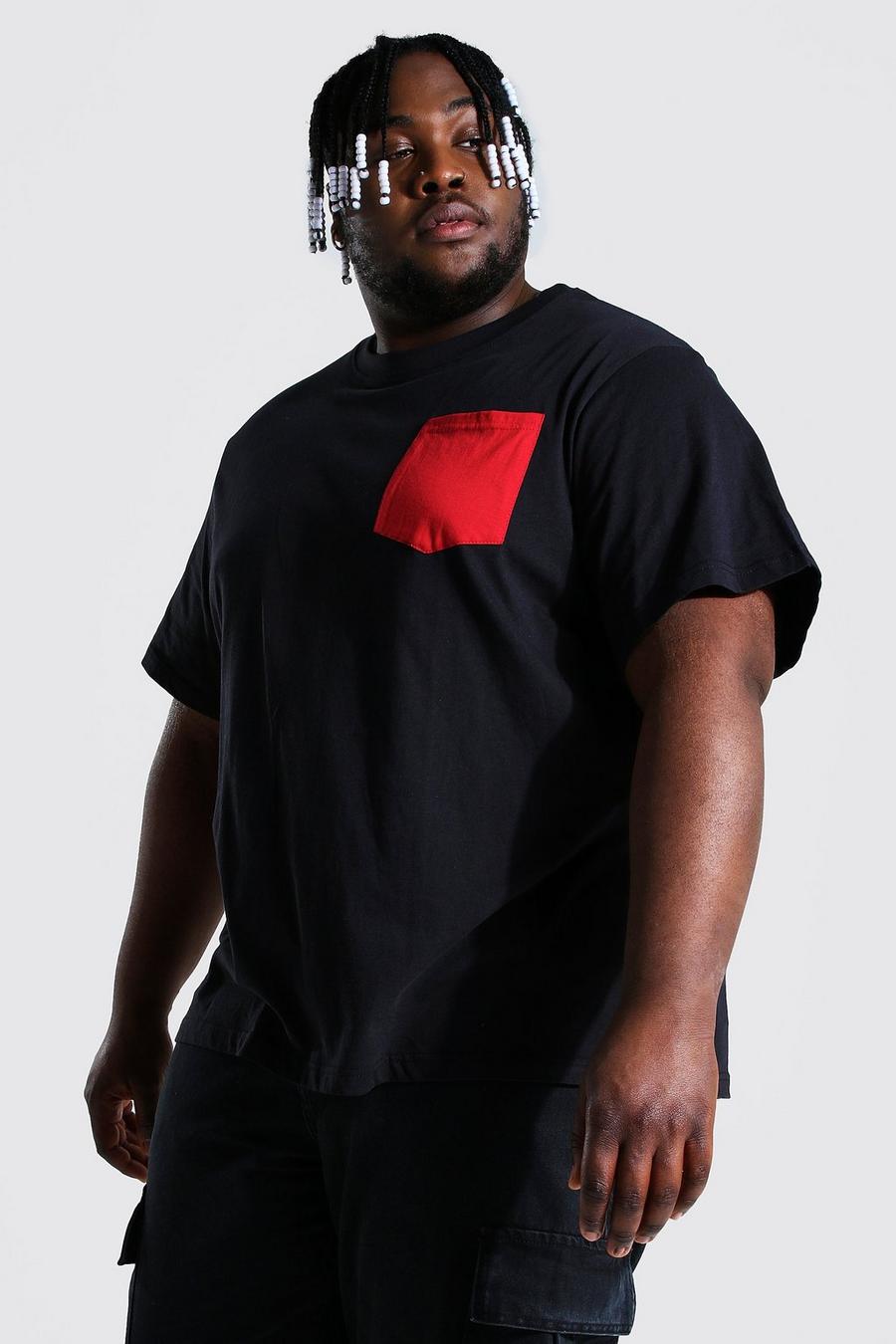 Black Plus Size T-Shirt Met Contrasterende Zak image number 1