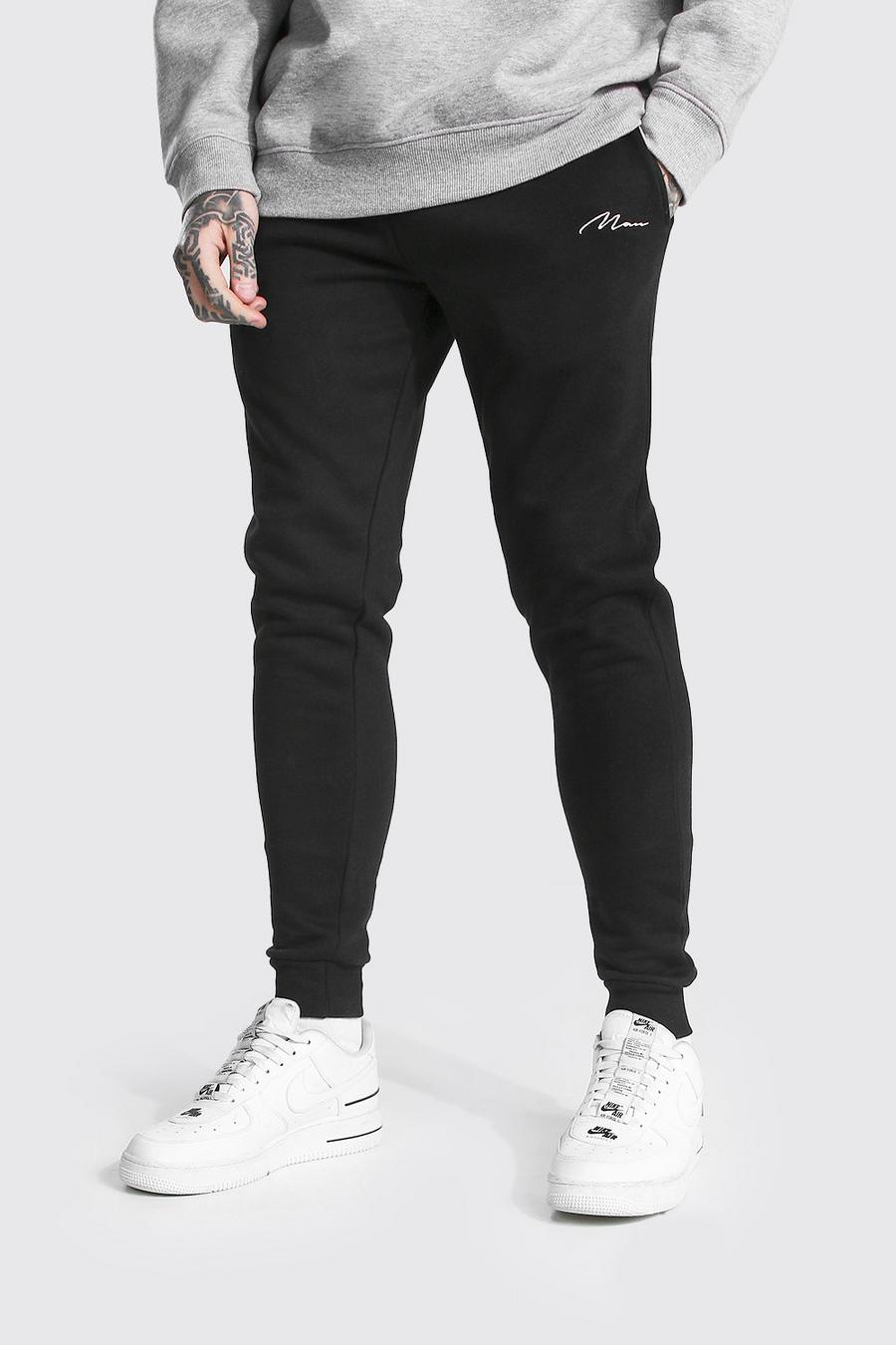 שחור מכנסי ריצה סקיני מבד ממוחזר עם חתימת Man image number 1