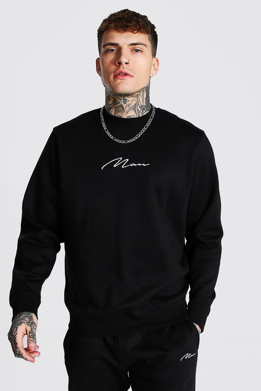 Black Recycled Man Signature Regular Sweatshirt