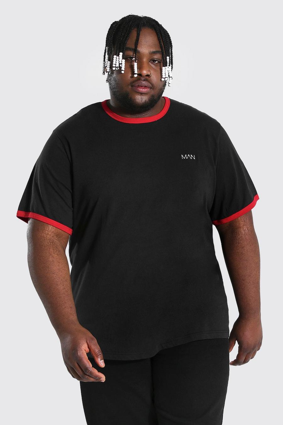 Black Plus Size Man Dash Contrast Ringer T-shirt image number 1