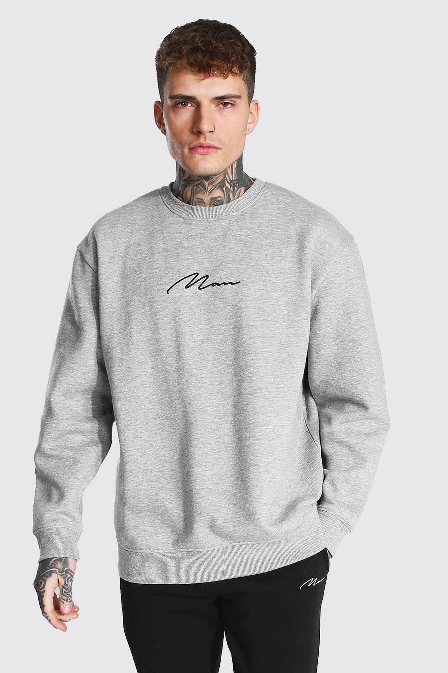 Übergroßes Sweatshirt mit MAN-Schriftzug, Grau meliert image number 1