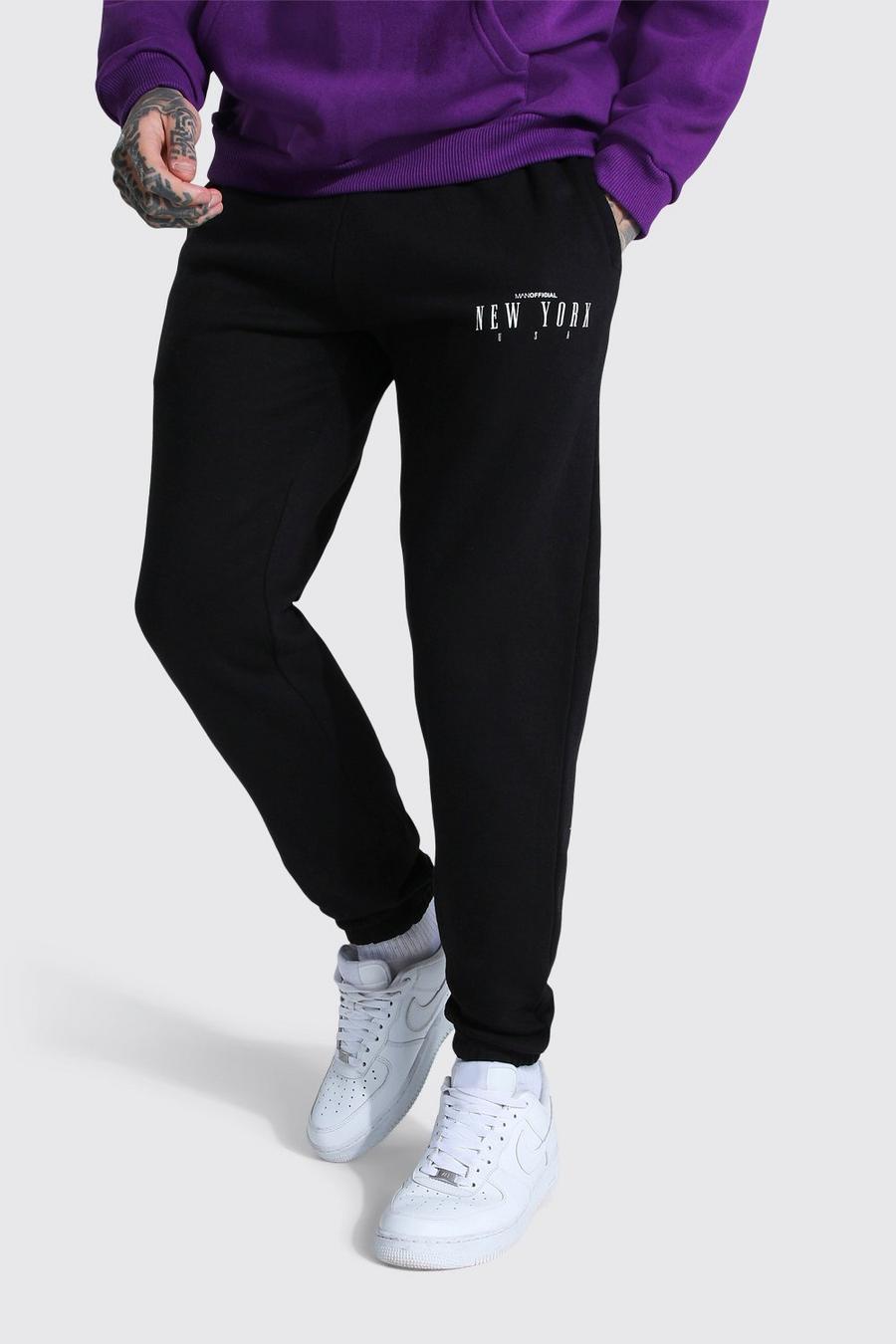 שחור מכנסי ריצה בגזרה רגילה עם הדפס New York City image number 1