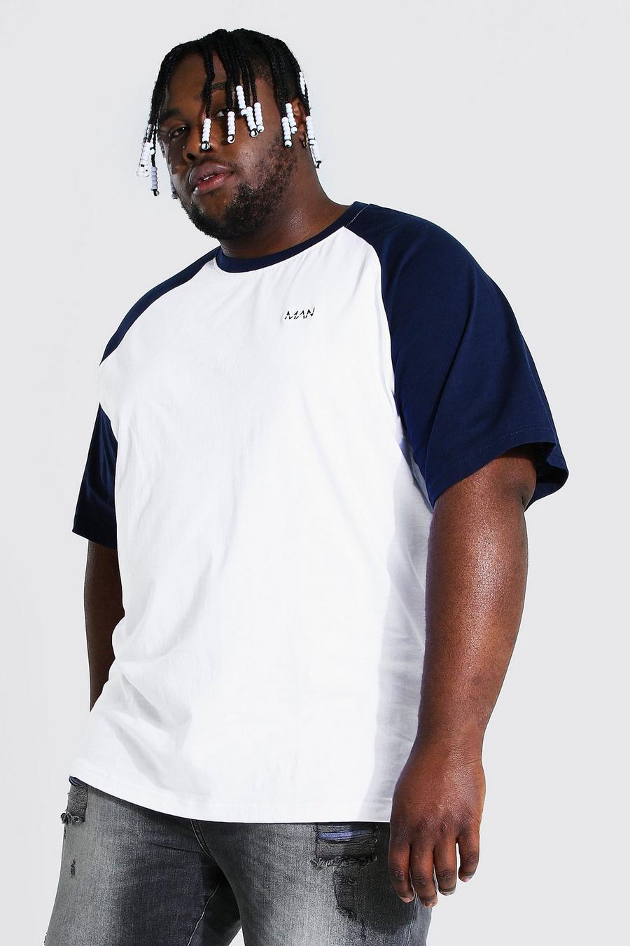 Navy Plus Size Man Dash Contrast Raglan T-shirt image number 1