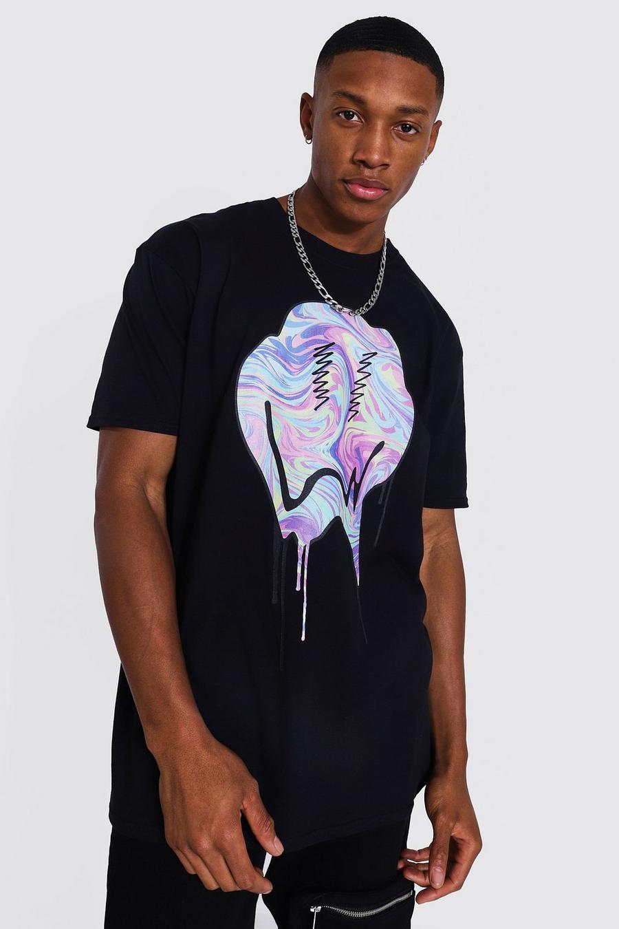 Black Oversized Marble Drip Face T-shirt image number 1