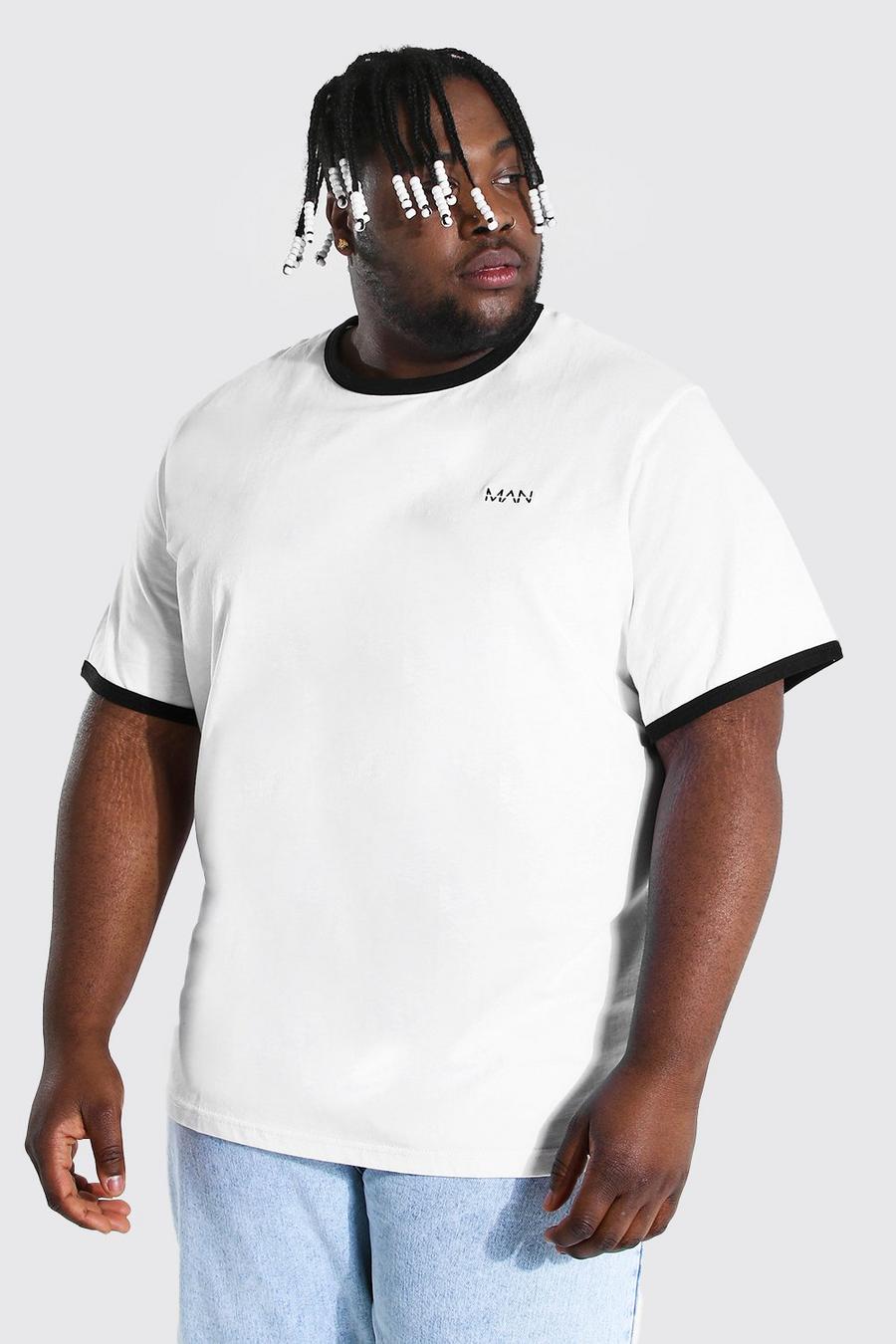 White Plus Size Man Dash Contrast Ringer T-shirt image number 1