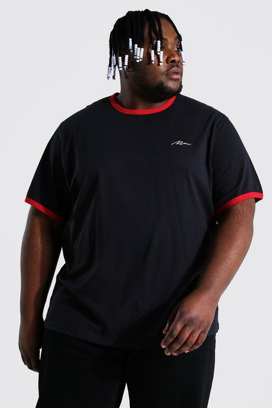 Black Plus Size Man T-Shirt Met Tekst En Contrasterende Zoom image number 1