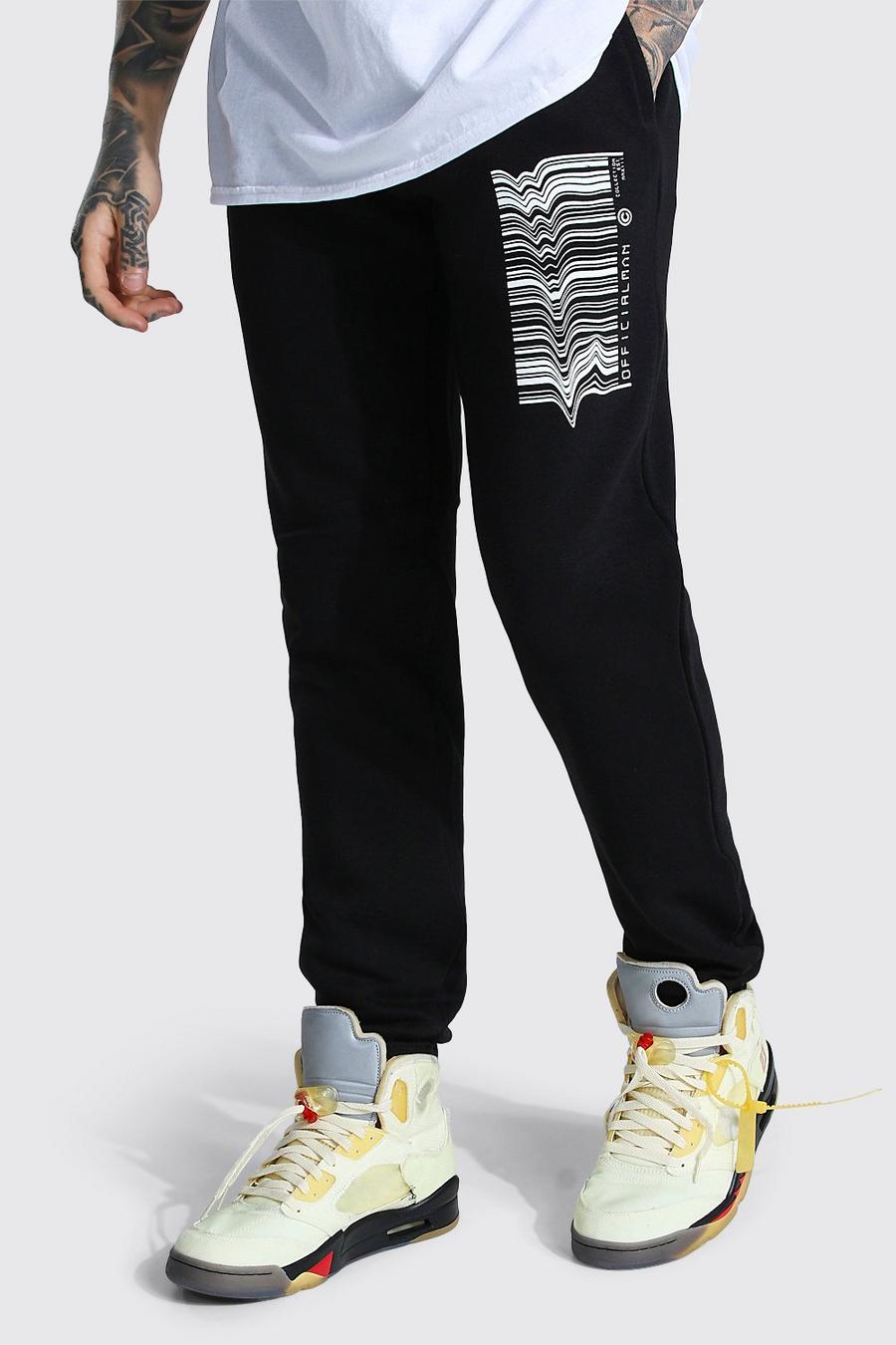 Pantalones de deporte anchos con código de barras Official MAN, Negro image number 1