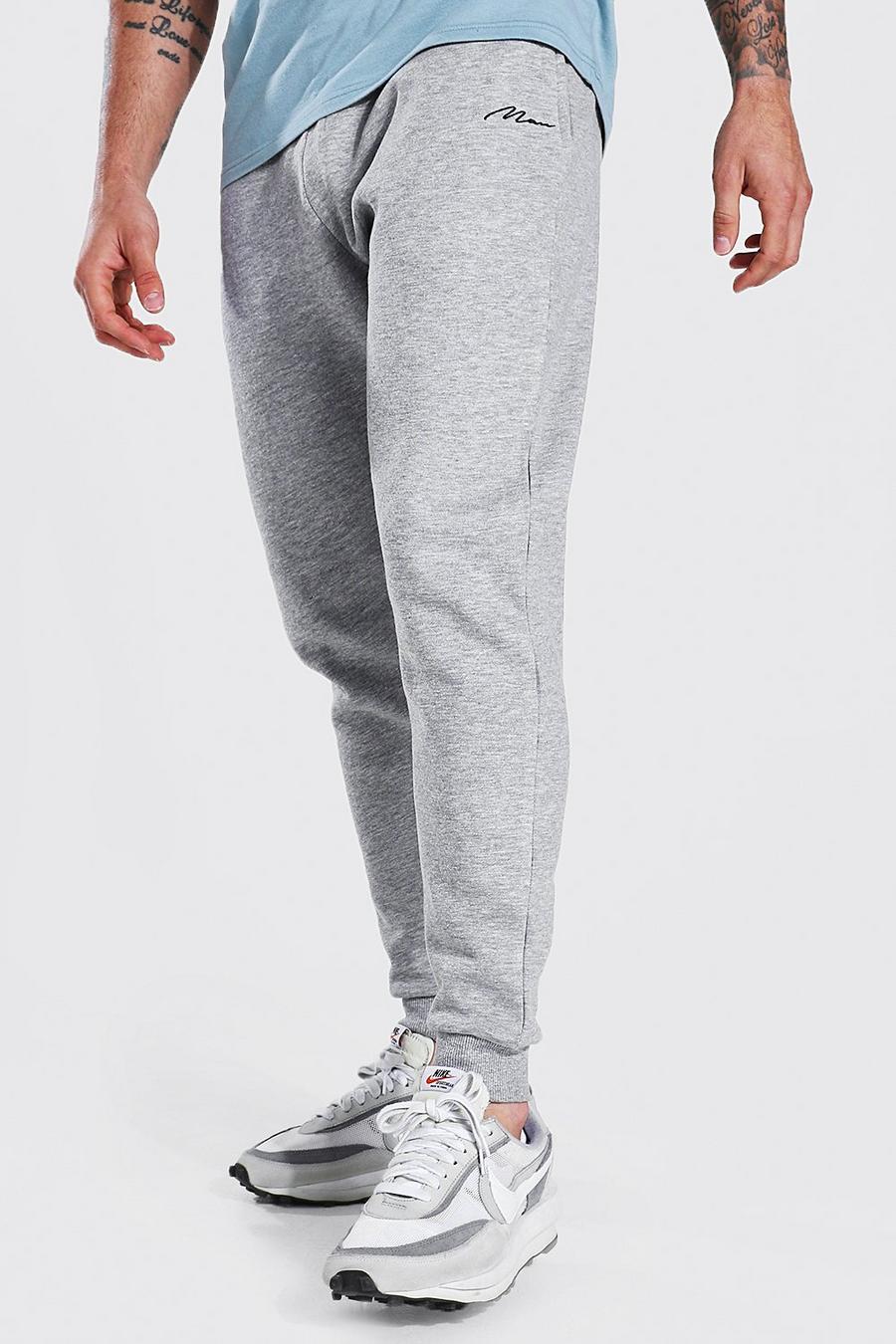 Pantaloni tuta slim fit con scritta Man, Grey marl image number 1