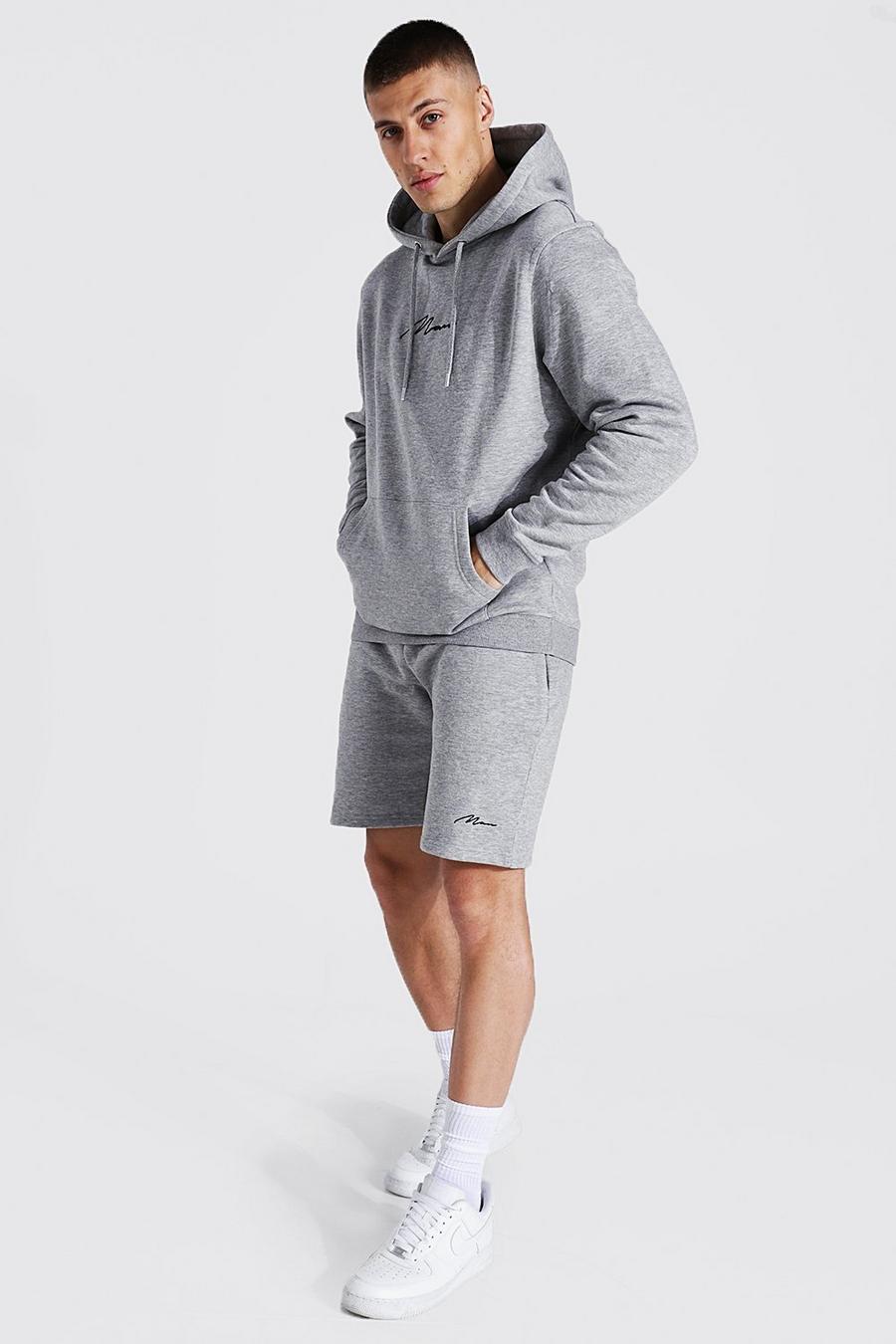 Grey marl gris Recycled Man Signature Short Hooded Tracksuit image number 1