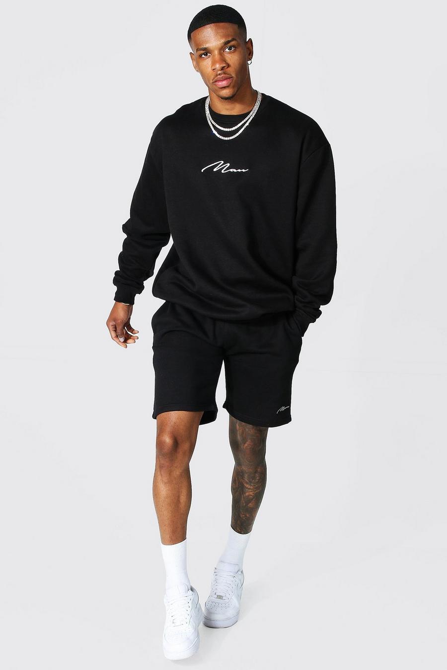 Black Recycled Man Signature Short Sweat Tracksuit image number 1