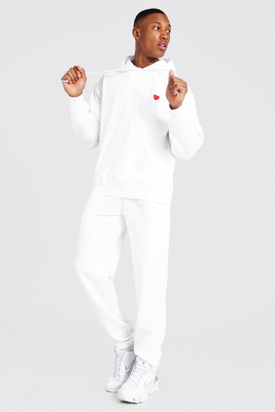 Heart Embroidered Hooded Tracksuit, White image number 1