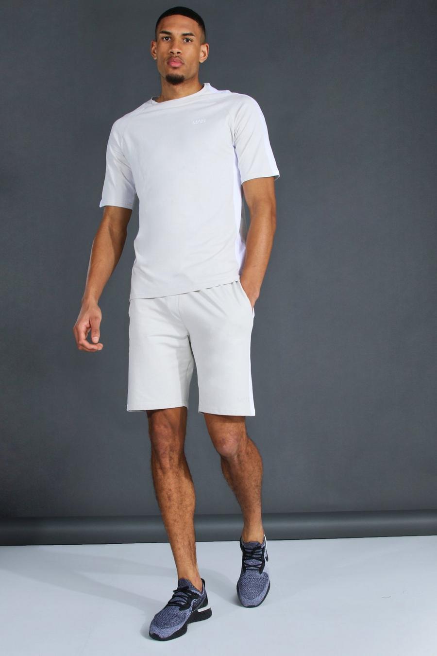 Light grey Tall - MAN Active T-shirt och shorts med sidopaneler image number 1